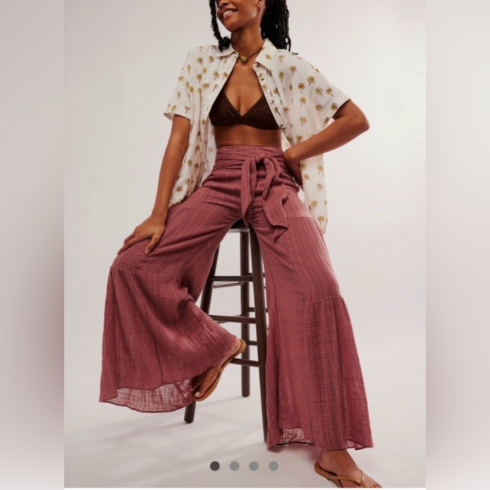 Free People One Good Day Wide-Leg Pants - Wine
